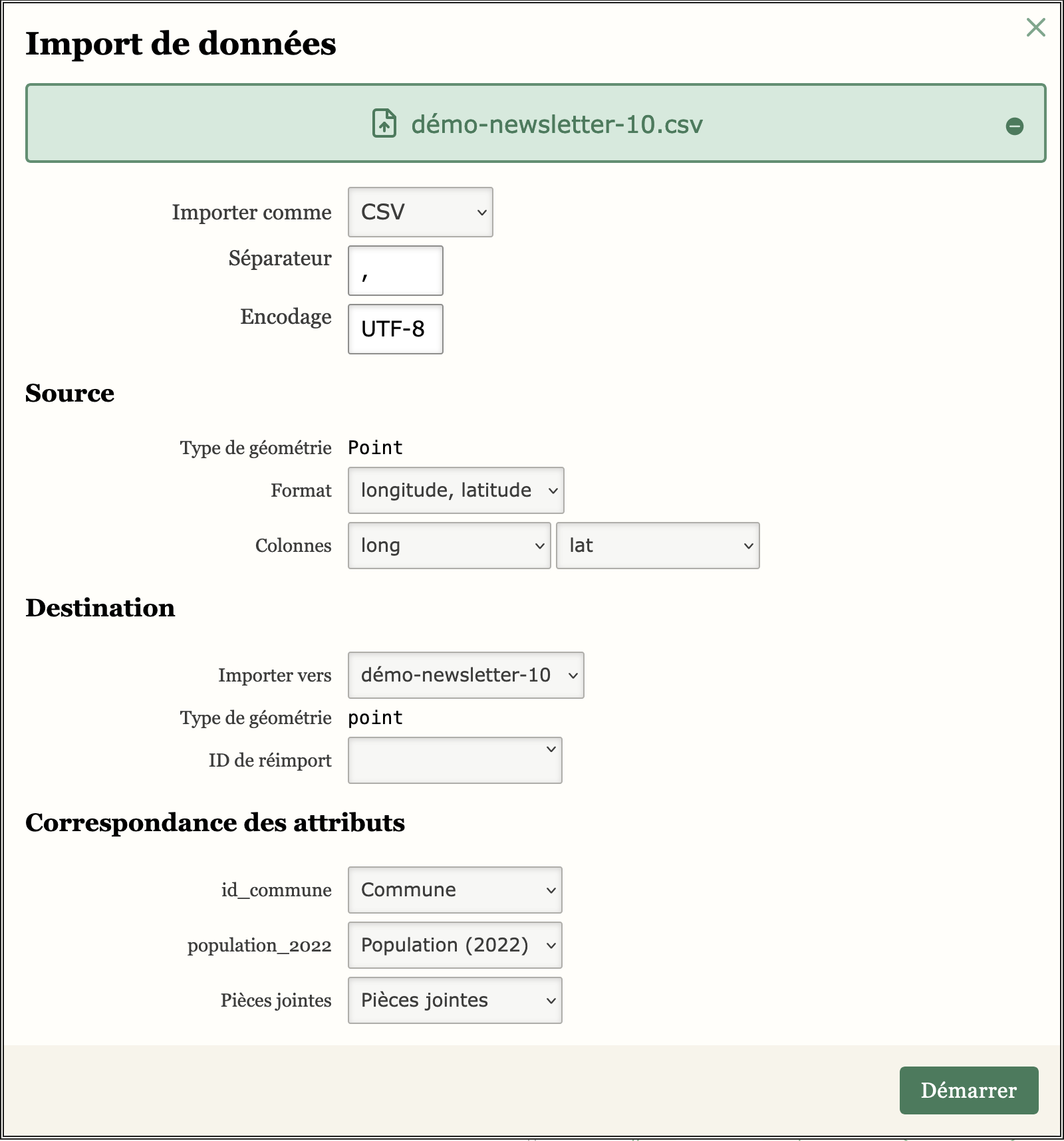 Les options de configuration d’import dans cocarto: la correspondance automatique des colonnes